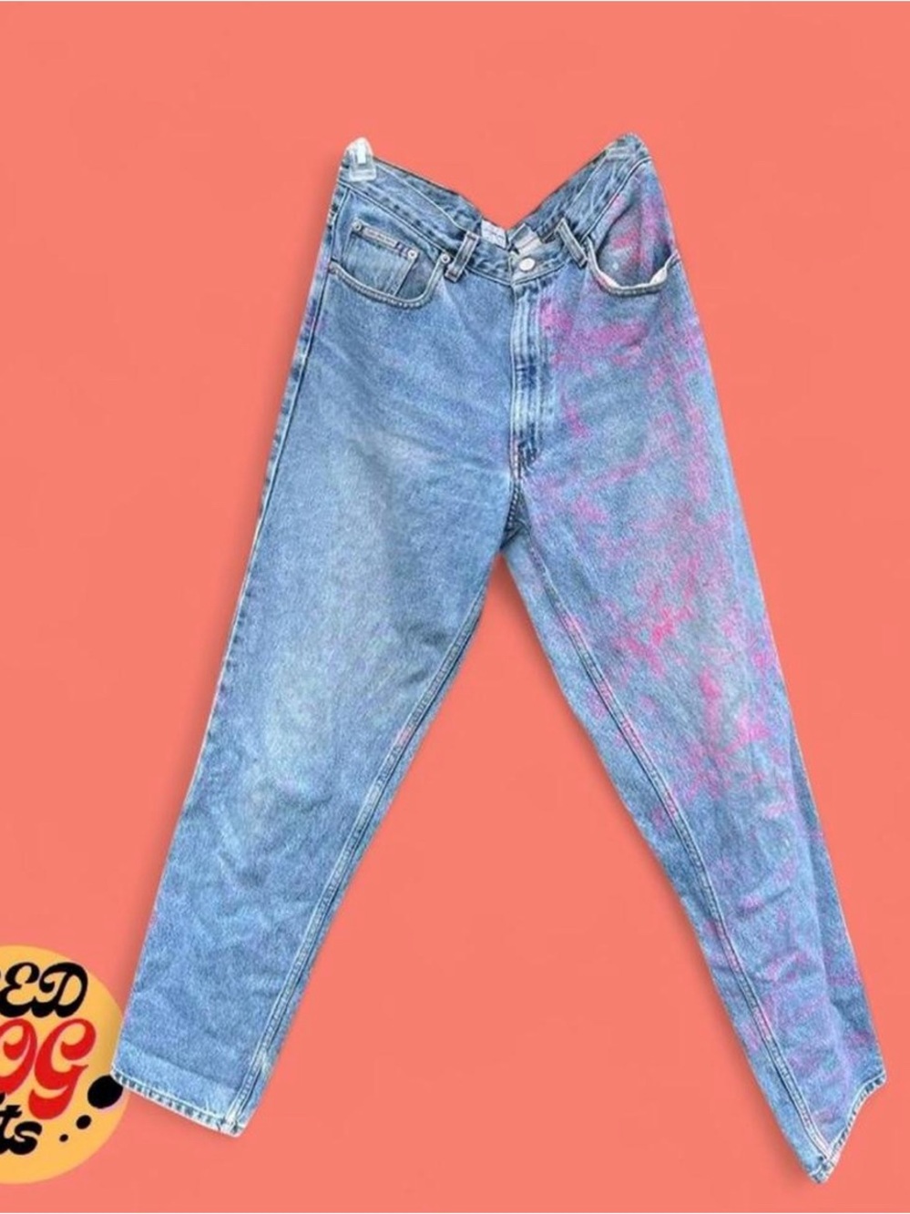 CALVIN KLEIN painted wide leg denim jeans